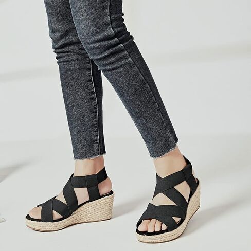 Luoika Wide Wide Width Widge Wedge ، منصة الكاحل ، فتح إصبع القدم Espadrille Pump Pump Heel Women’s Sandals موجزة بالأحذية الصيفية غير الرسمية. in Kuwait