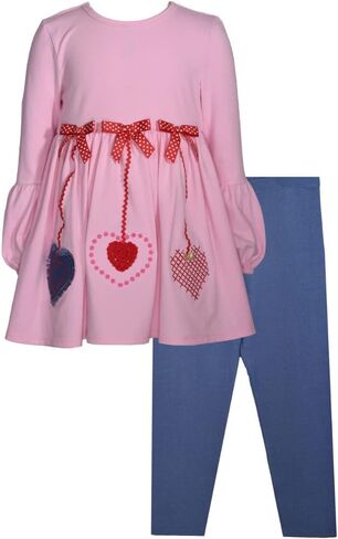 Bonnie Jean Girl's Valentine's Day Outfit - Pink Heart Leggings Set for Baby, Toddler and Little Girls in Saudi Arabia