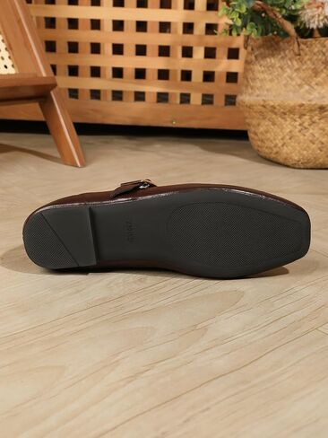 Women's Slip On T-Strap Mary Jane Flats Low Chunky Heel Comfy PU Round Toe Flat Shoes for Women Work Dressy Closed Toe Adjustable Strap Ballet Flats in Saudi Arabia