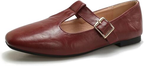 Women's Slip On T-Strap Mary Jane Flats Low Chunky Heel Comfy PU Round Toe Flat Shoes for Women Work Dressy Closed Toe Adjustable Strap Ballet Flats in Saudi Arabia