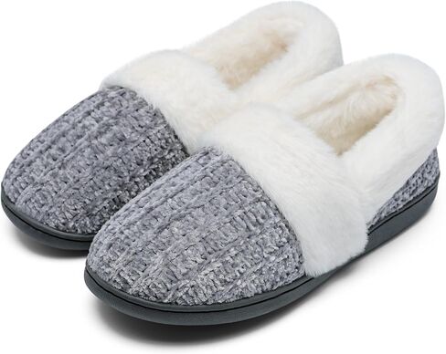Bigwow Women's Fuzzy Slippers with Memory Foam Chenille Knit Slip On Plush Lined Closed Back-Heel House Slipper Warm Cozy Indoor Outdoor Shoes in Saudi Arabia