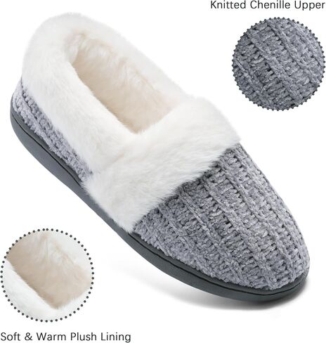 Bigwow Women's Fuzzy Slippers with Memory Foam Chenille Knit Slip On Plush Lined Closed Back-Heel House Slipper Warm Cozy Indoor Outdoor Shoes in Saudi Arabia