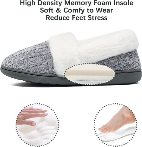 Bigwow Women's Fuzzy Slippers with Memory Foam Chenille Knit Slip On Plush Lined Closed Back-Heel House Slipper Warm Cozy Indoor Outdoor Shoes in Saudi Arabia