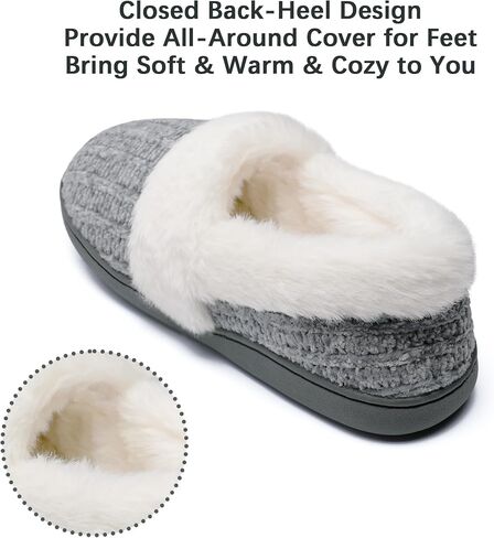 Bigwow Women's Fuzzy Slippers with Memory Foam Chenille Knit Slip On Plush Lined Closed Back-Heel House Slipper Warm Cozy Indoor Outdoor Shoes in Saudi Arabia