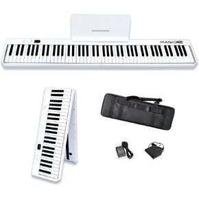 88 Key Foldable Electronic solid Piano can be folded in 180°,more portable. True and Pure Grand Piano Sound Source by France DREAM, Foot Pedal/Power adapter/Delicate Handbag (pink)