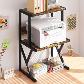 aboxoo Desktop Printer Stand with 3 Tier Wood Storage Shelves,Under Desk Printer Table,Multi-Purpose Home Office Desk Organizer for Fax Machine, Scanner (White)
