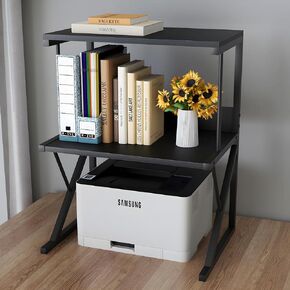 aboxoo Desktop Printer Stand with 3 Tier Wood Storage Shelves,Under Desk Printer Table,Multi-Purpose Home Office Desk Organizer for Fax Machine, Scanner (White)