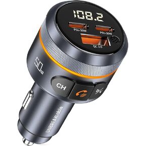UNBREAKcable 50W Bluetooth 5.3 FM Transmitter for Car, [Easy to Set] [PD 30W & QC 20W] [HiFi Bass Sound] All Metal Car Charger Cigarette Lighter Radio Adapter Supports Siri Google Assistant