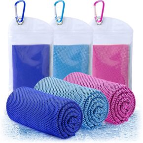 Amgico 3 Packs Cooling Towels(40"x12"), Sweat Towel for Neck and Face, Soft Breathable Instant Cooling Towel for Sport, Yoga, Gym, Workout, Fitness, Running, Travel, Camping (Multicolor)