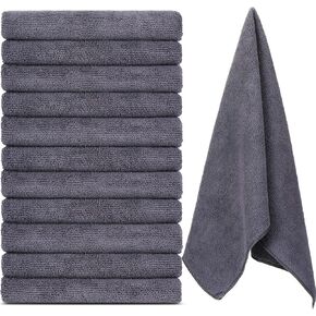 12 Pcs Microfiber Gym Towels, Fitness Exercise Towels, Workout Towels for Sweat, 360 GSM 12 x 30 Inch Microfiber Gentle and Fast Drying Absorbent Gym Towels for Men Women Yoga Travel Sports (Gray)