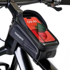 Bike Phone Bag Bike Front Frame Bag Waterproof Bicycle Phone Handlebar Holder Case Bicycle Pouch Sensitive Touch Screen Compatible Below 6.5"(Black)