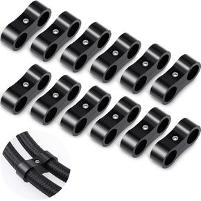 12 Pcs 6AN Hose Separator Clamp AN6 Fuel Line Mounting Clamp Aluminum Brake Line Clamp Divider Hose Fitting Adapter Fit for 3/8 Fuel Hose, Oil Line, Water Pipe and Gas Line, Black
