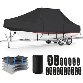 MR. COVER 600D Waterproof Boat Cover for 12-14FT V-Hull, Beamwidth Up to 68 Inch, Fits Jon Boat and Fishing Boats, Heavy-Duty Polyester, Black