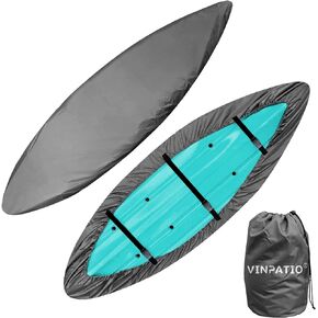 300D Kayak Cover 9-11 ft Canoe Cover Paddle Board Cover Kayak Covers for Outdoor Storage, Waterproof UV Protection Dust Boat Cover for Kayak Fishing Boat Canoe, Black