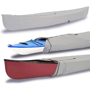 Canoe Cover Kayak Cover; Waterproof UV Resistant Marine Grade Polyester Canoe Kayak Boat Full Storage Cover fits 9 ft-10 ft Long, 96 Inches Girth Gray Color