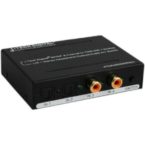 J-Tech Digital Optical SPDIF/Coaxial Digital to RCA L/R Analog Audio Converter 4x3 Switch with 3.5mm Jack Support Headphone/Speaker Outputs (JTDAUDIOSW4x1)