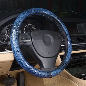 Comfort Leather Auto Car Steering Wheel Cover,Grip Anti Slip 15 Inch,Black Crocodile with Rose Grain
