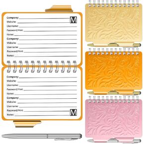 3 Pieces Book of Passwords Address Password Book Password Organizer Address Book Spiral Bound Notebook with Pen for Password Information (Pink, Beige, Orange) in Saudi Arabia