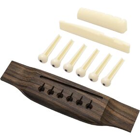 Swhmc Guitar Bridge Rosewood Acoustic Guitar Bridge Saddle Nut Pins Set with Six Pin Kit for 6-String Style Replacement (Black Bridge Saddle)