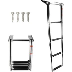 Amarine-made Boat Ladder, 4 Step Telescoping Swim Marine Boat Ladder Stainless with Built in Handle