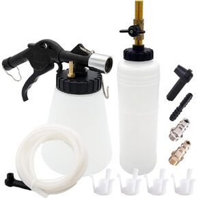 Pneumatic Vacuum Brake and Clutch Fluid Bleeder Tool Kit, Brake Oil Change Set with Extractor and Refill Bottle Master Cylinder Adapters Air Quick Plugs, for Auto Car Truck Motorcycle. 90 to 120 PSI.