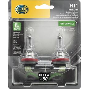 HELLA H11P50TB Twin Blister +50 Performance Bulb, 12V, 55W, 2 Pack
