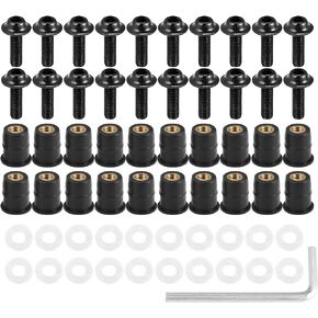 Motoforti 20pcs M5 5mm Motorcycle Windscreen Screws Fairing Windscreen Screws Bolt Windshield Mounting Nuts Installation Black