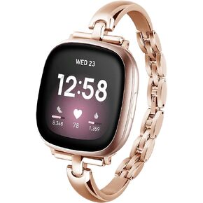 Silm Metal Band Compatible with Fitbit Versa 4/Fitbit Sense 2 Band Cute Women, Bling Jewelry Strap Replacement Compatible for Fitbit Sense/Versa 3 Women (Gold)