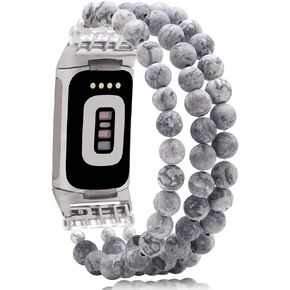 C&L Accessories Compatible with Fitbit Charge 6 Bands/Fitbit Charge 5 Bands Natural Gemstone Beaded Handmade Adjustable Bracelet Replacement Bands for Women Girls