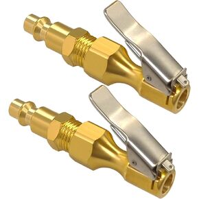 YSIL Tire Air Chuck Closed Flow Brass Air Nozzle with Air Quick Connector Heavy Duty Lock On Tire Chuck with Clip for Inflator Gauge Compressor Accessories 2Pcs