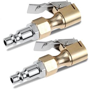 Open Flow Lock on Tire Chuck, 2Pcs Heavy Duty Lock On Tire Chuck with Clip, Brass Air Chuck Open Flow Tire Chuck for Tire Inflator Pressure Gauge Air Pump Compressor Accessories