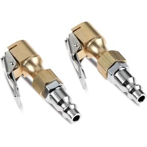 Open Flow Lock on Tire Chuck, 2Pcs Heavy Duty Lock On Tire Chuck with Clip, Brass Air Chuck Open Flow Tire Chuck for Tire Inflator Pressure Gauge Air Pump Compressor Accessories