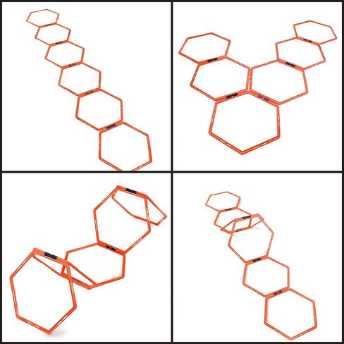 Crown Sporting Goods Hexagonal Ladder Set, Fluorescent Orange – Plyometric Hex Speed Rings for Agility Footwork Training & Vertical Jump Workouts, Features 6-Rungs of Hexes in Saudi Arabia