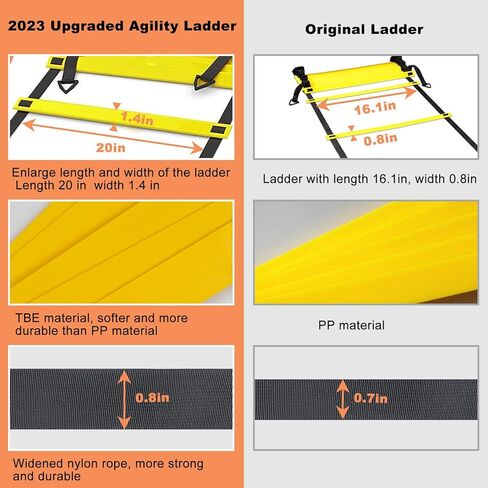 2023 Upgraded Speed Agility Ladder Training Equipment, 12 Rung 20Ft Agility Ladder, 12 Disc Cones, 4 Steel Stakes, Resistance Parachute for Soccer, Sports, Footwork, Basketball, Feet Exercise in Kuwait