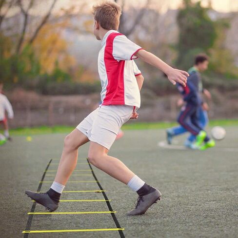 2023 Upgraded Speed Agility Ladder Training Equipment, 12 Rung 20Ft Agility Ladder, 12 Disc Cones, 4 Steel Stakes, Resistance Parachute for Soccer, Sports, Footwork, Basketball, Feet Exercise in Kuwait