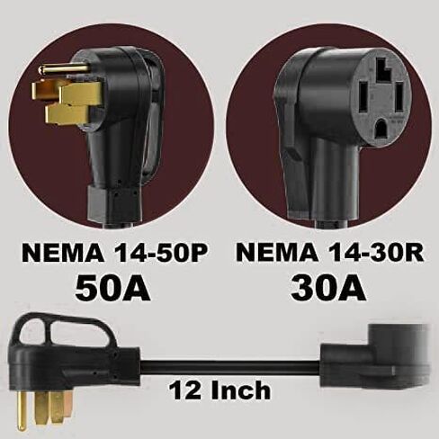 سلك محول شاحن EV من NEMA 14-50P إلى 14-30R، 125V/250V 4 مخرج مجفف شوكة قابس ذكر إلى 50 أمبير 4 شوكات أنثى EV للمستوى 2 لشحن شاحن تسلا RV درجة صناعية شديدة التحمل STW 8 AWG in Kuwait