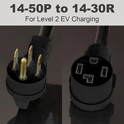 سلك محول شاحن EV من NEMA 14-50P إلى 14-30R، 125V/250V 4 مخرج مجفف شوكة قابس ذكر إلى 50 أمبير 4 شوكات أنثى EV للمستوى 2 لشحن شاحن تسلا RV درجة صناعية شديدة التحمل STW 8 AWG in Kuwait