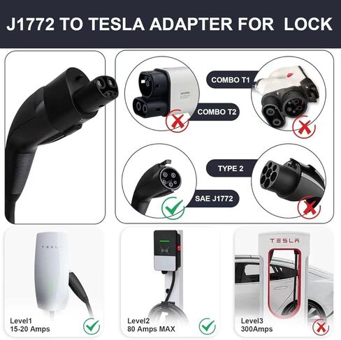محول شحن J1772 إلى Tesla مع قفل [فحص الأمان] 80 أمبير / 250 فولت تيار متردد - متوافق مع الطراز 3/Y [فقط لأصحاب Tesla] in Kuwait