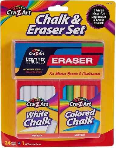Cra-Z-Art Chalk & Eraser Set #24 Chalk Sticks (12 Colored + 12 White Chalk) in Saudi Arabia