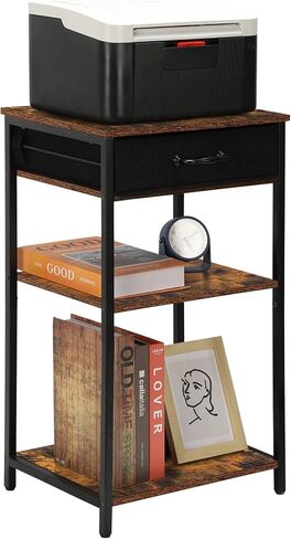 حامل طابعة مع مساحة تخزين، طاولة طابعة ثلاثية الطبقات، رف طابعة صغير مع درج قماش للمنزل والمكتب، منضدة صناعية لملفات الماسح الضوئي لجهاز الفاكس باللون الأسود in Kuwait