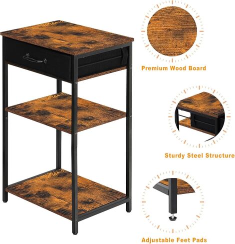 حامل طابعة مع مساحة تخزين، طاولة طابعة ثلاثية الطبقات، رف طابعة صغير مع درج قماش للمنزل والمكتب، منضدة صناعية لملفات الماسح الضوئي لجهاز الفاكس باللون الأسود in Kuwait