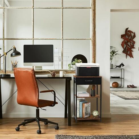 حامل طابعة مع مساحة تخزين، طاولة طابعة ثلاثية الطبقات، رف طابعة صغير مع درج قماش للمنزل والمكتب، منضدة صناعية لملفات الماسح الضوئي لجهاز الفاكس باللون الأسود in Kuwait