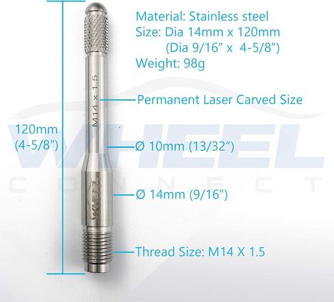 WHEEL CONNECT دبوس محاذاة العجلة، حامل العجلة M14X1.5، دبوس الطيار ذو مسمار الحافة، مسامير التوجيه. أداة لتغيير إطارات السيارات المزودة بمسامير العروة. مصنوعة من الفولاذ المقاوم للصدأ. متري 14 × 1.50. in Saudi Arabia