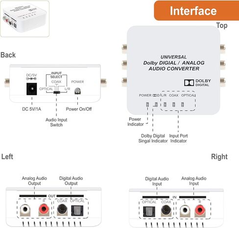 J-Tech Digital تايوان صنع جهاز فك ترميز الصوت ثنائي الاتجاه SPDIF Toslink محول Dolby Digital Converter Downmixer الصوت الرقمي البصري إلى التناظري والتناظري إلى الصوت الرقمي المحوري Dac in Saudi Arabia