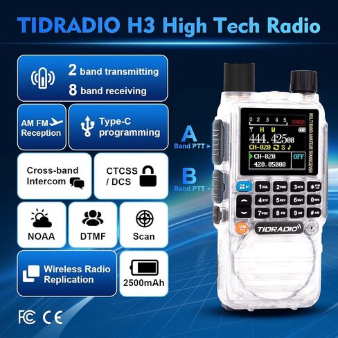 TIDRADIO TD-H3 Ham Radio Multi-Band Two Way Radio with AirBand & TD-771 Long Antenna,USB-C Programming & Charging,2500mAh Battery,One Key Frequency Match,DTMF FM AM NOAA VOX SCAN,Walkie Talkies in Saudi Arabia