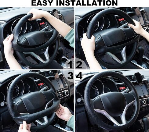 Spurtar Steering Wheel Cover 14"-15" Anti-Slip Car Steering Wheel Protector, Soft Odorless Silicone Leather Texture Steering Cover, Great Grip Cover for Steering Wheel, Black in Kuwait