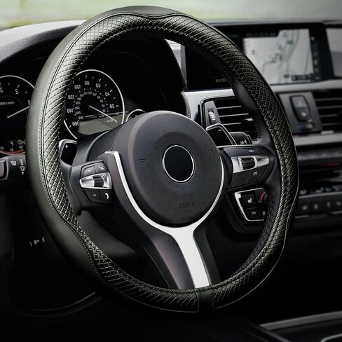 Car Steering Wheel Cover, Anti-Slip Leather Steering Wheel Covers for Diameter 14 1/2 to 15 Inch Car Wheel Covers, PU+PVC Universal Wheel Cover for Car Truck Accessories, Black in Saudi Arabia