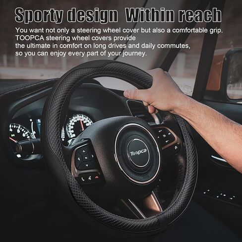 Car Steering Wheel Cover, Anti-Slip Leather Steering Wheel Covers for Diameter 14 1/2 to 15 Inch Car Wheel Covers, PU+PVC Universal Wheel Cover for Car Truck Accessories, Black in Saudi Arabia