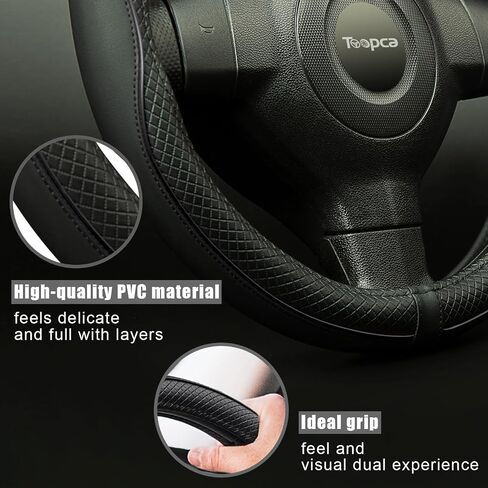 Car Steering Wheel Cover, Anti-Slip Leather Steering Wheel Covers for Diameter 14 1/2 to 15 Inch Car Wheel Covers, PU+PVC Universal Wheel Cover for Car Truck Accessories, Black in Saudi Arabia