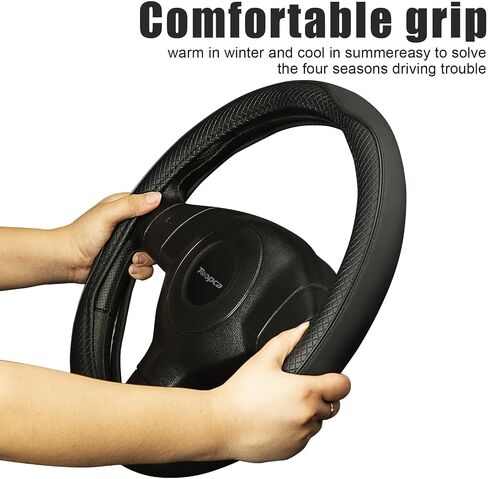 Car Steering Wheel Cover, Anti-Slip Leather Steering Wheel Covers for Diameter 14 1/2 to 15 Inch Car Wheel Covers, PU+PVC Universal Wheel Cover for Car Truck Accessories, Black in Saudi Arabia